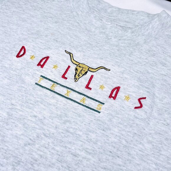 Vintage Dallas Texas Longhorn Embroidered Gray Short Sleeve T Shirt 6 - 8 - Picture 3 of 10
